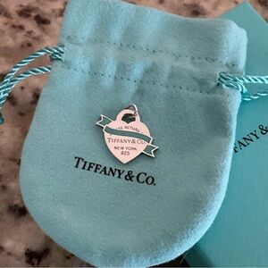 Mint Tiffany & Co. Tiffany Banner Heart Blue Enamel Pendant Return to Tiffany